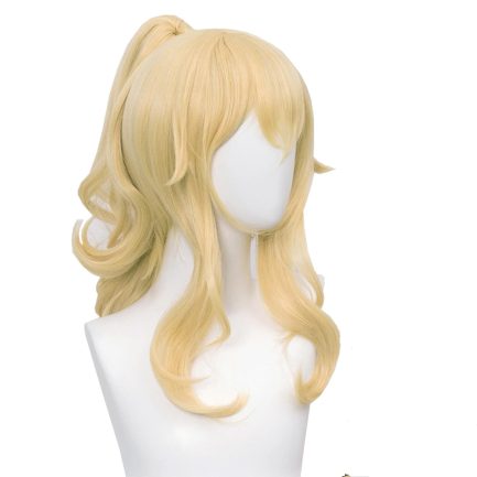Wavy Blonde Ponytail Wig for  ,Golden Princess Hair Wigs with Pigtails Bangs + Wig Cap for Halloween Peach Costume