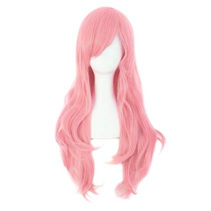28" 70cm Long Curly Hair Ends Costume  Wig (Pink)