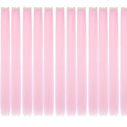 Colored hair extensions 24 Inch Synthetic straight Hair Extensions for Women Girls Kids Gift Single-Colors Party Clip in Synthetic Hairpiece