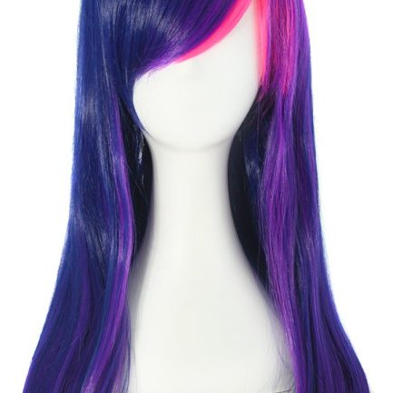 24"/60cm Side Bangs Stylish Long Great Wavy Curly Party Wig (Mixed Purple/Pink)