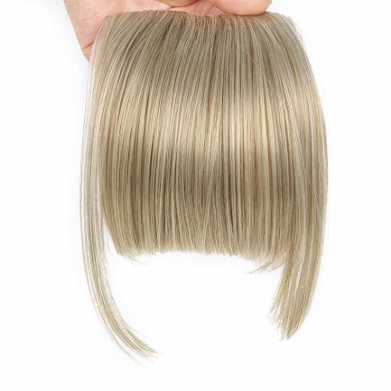 Bangs Clip in Hair Extensions Front Neat Bang Fringe One Piece 6" Short Straight Synthetic Hairpiece for Women Dark Ash Brown mix with Bleach Blonde(18/613#)