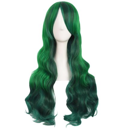 28 Inch/70 cm Beautiful Long Wavy Harajuku Style Side Bangs Wigs (Lake Green/Grass Green) (Mixed Green)