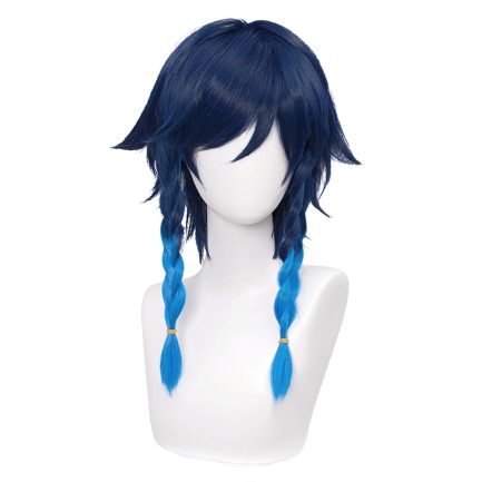 Navy Blue Wig for   Costume 2 Tone Anime Braided Hair Wigs with Braids Ponytails Bangs + Cap