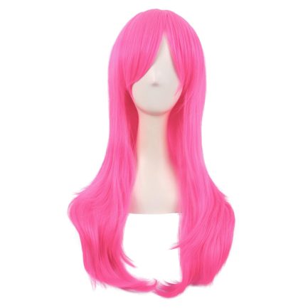 28 Inch/70 cm Women Side Bangs Long Curly Hair  Synthetic Wig (Neon Pink)
