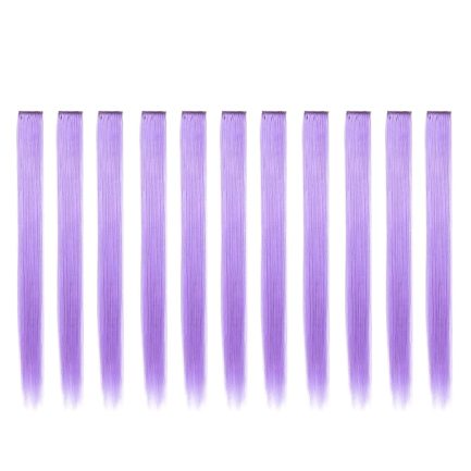 Bundle 11 Pieces Single Color 21 Inches Straight Party Highlights Clip In Synthetic Hair Extensions  Halloween Costume (Violet)
