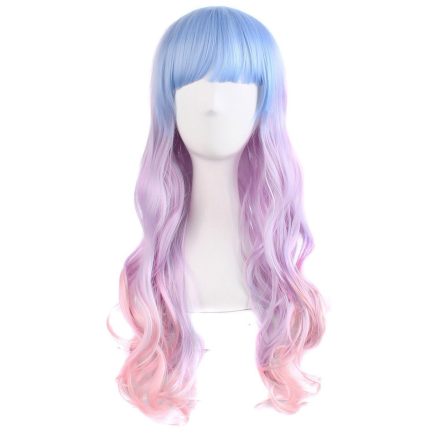 Beautiful Long Wavy Harajuku Style Wig (Light Blue/Light Purple/Pink)