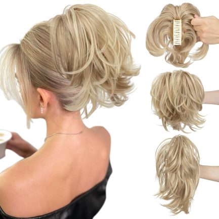 Claw Clip Short Ponytail Hair Extensions DIY Bendable Metals Messy Bun Hair Piece for Wonen Straight Synthetic Fake Hairpieces Dirty Blonde