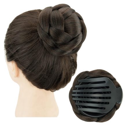 Braided Chignon Hair Donut Hairpieces Dancer Scrunchie Claw Hair Bun Updo Wig (Chocolate Brown)